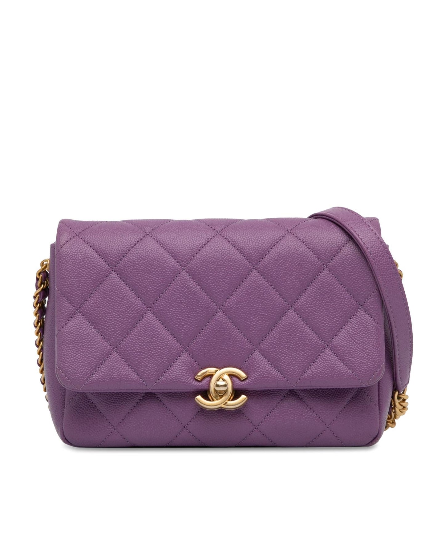 Quilted Leather Crossbody Bag with Chain Strap and Twist Lock Flap