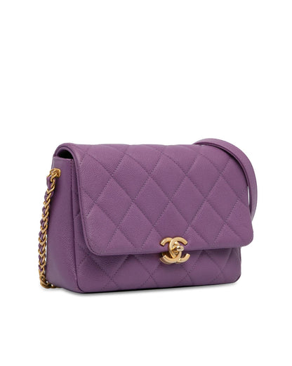 Quilted Leather Crossbody Bag with Chain Strap and Twist Lock Flap
