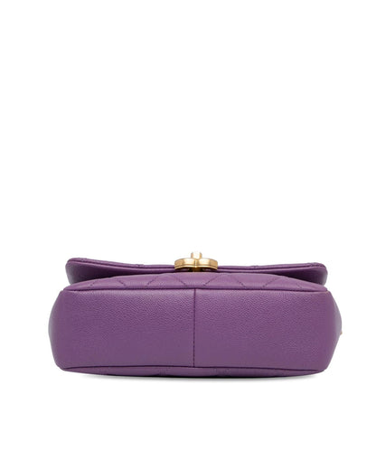 Quilted Leather Crossbody Bag with Chain Strap and Twist Lock Flap