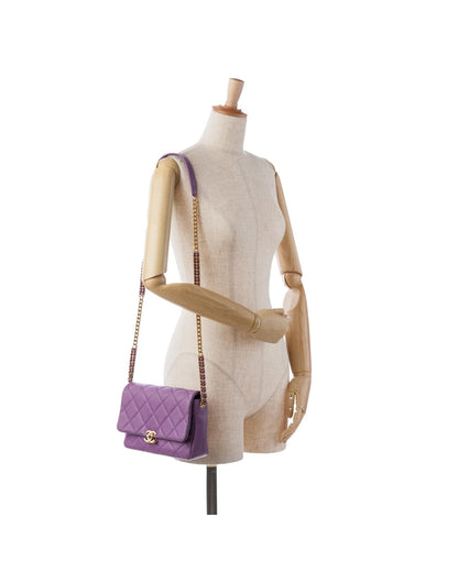 Quilted Leather Crossbody Bag with Chain Strap and Twist Lock Flap