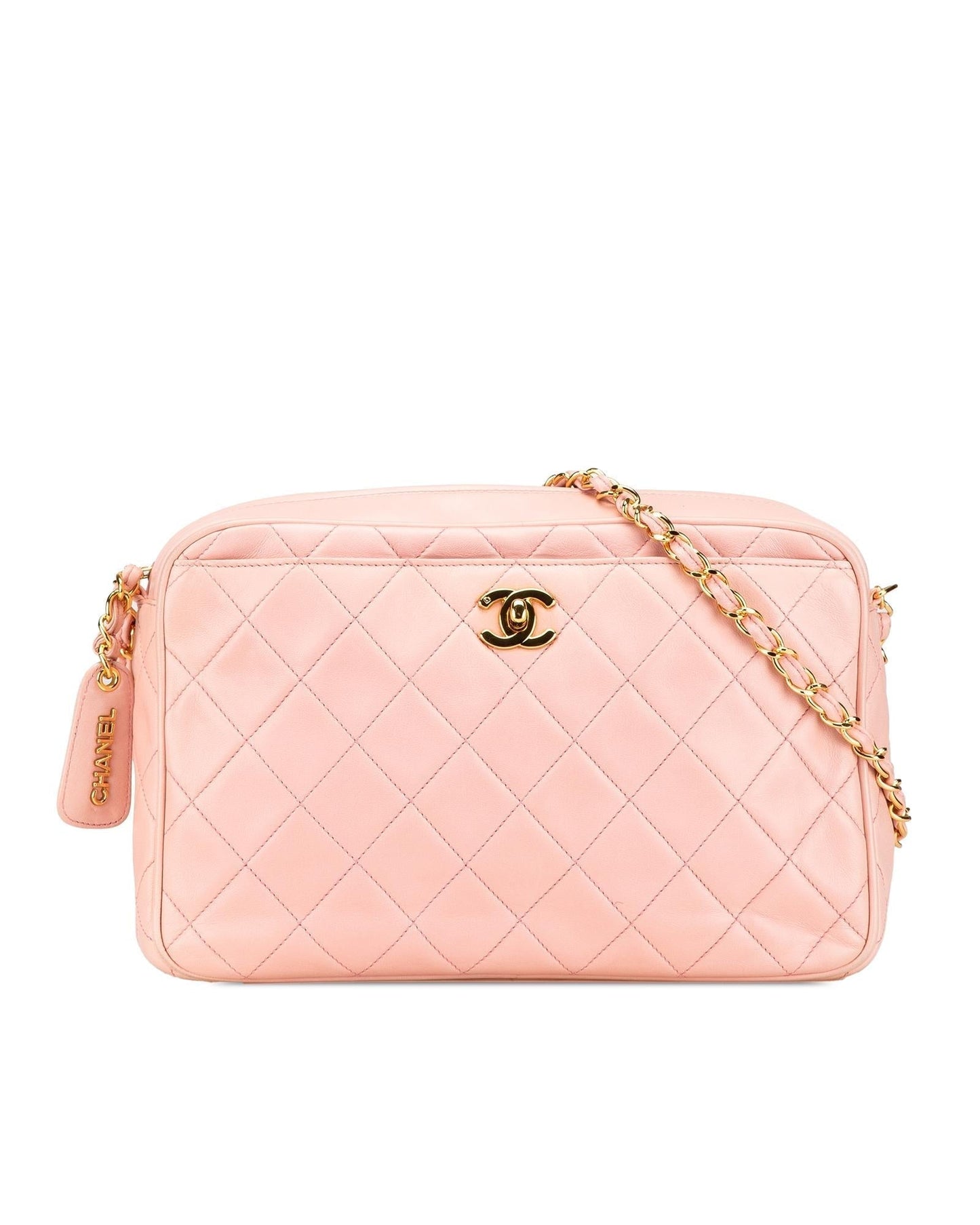 Quilted Lambskin Leather Camera Crossbody Bag with Chain Strap