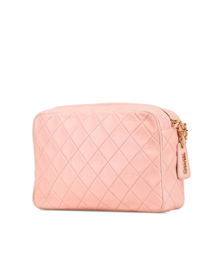 Quilted Lambskin Leather Camera Crossbody Bag with Chain Strap