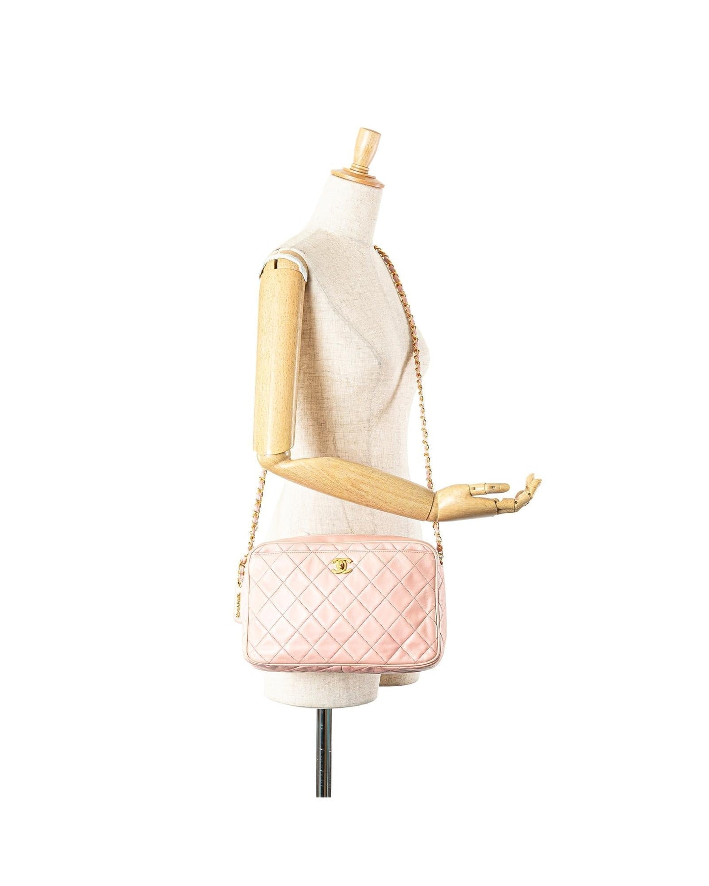 Quilted Lambskin Leather Camera Crossbody Bag with Chain Strap
