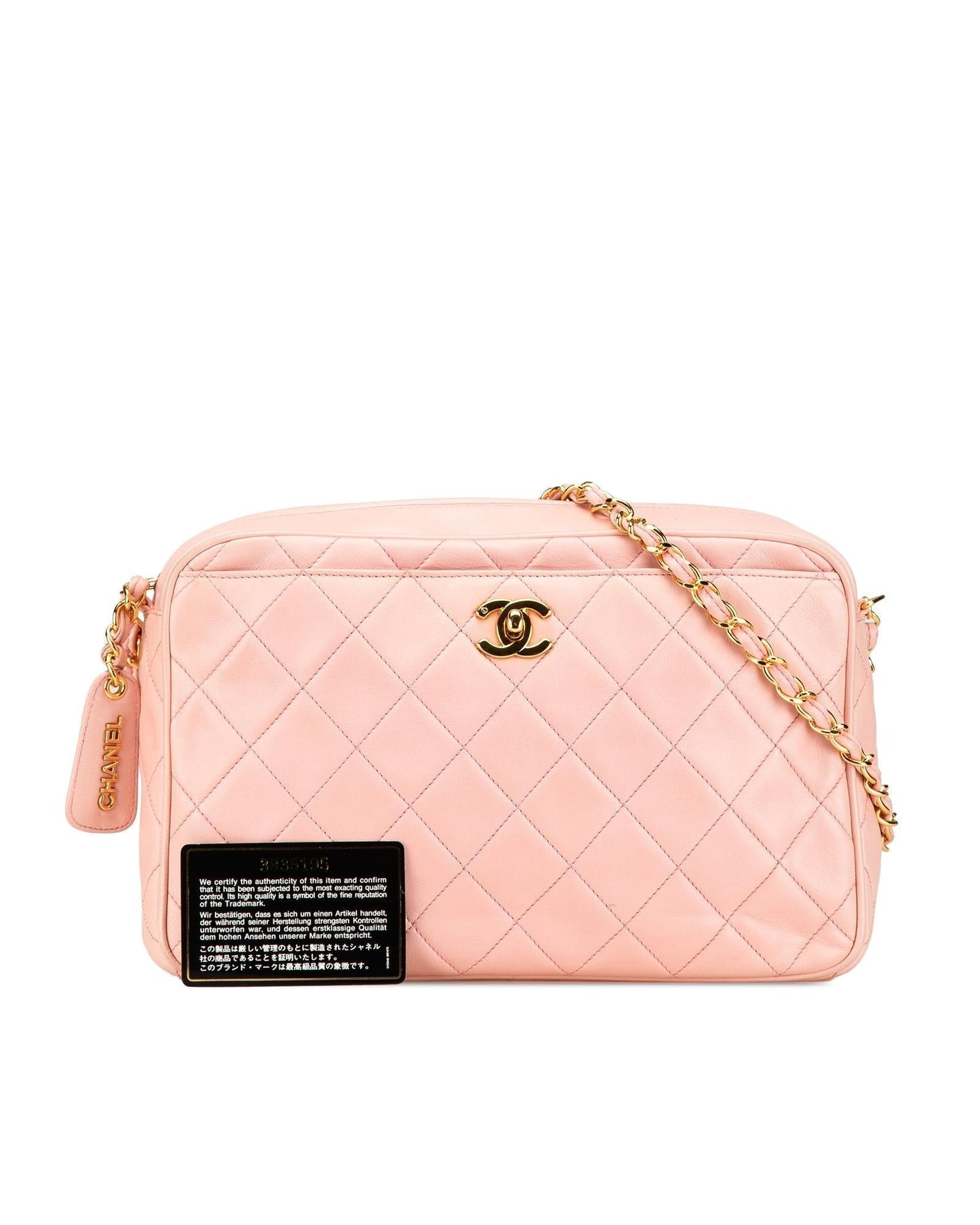 Quilted Lambskin Leather Camera Crossbody Bag with Chain Strap