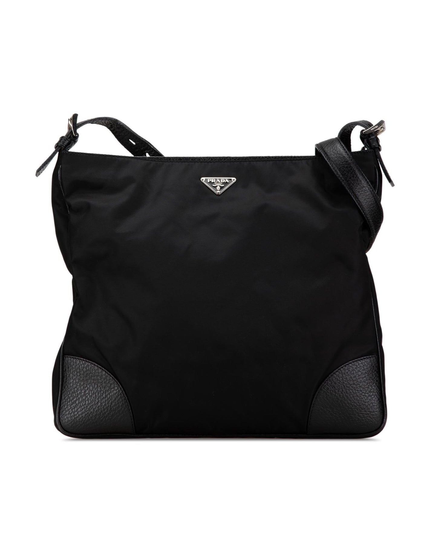 Nylon Crossbody Bag with Leather Trim and Top Zip Closure