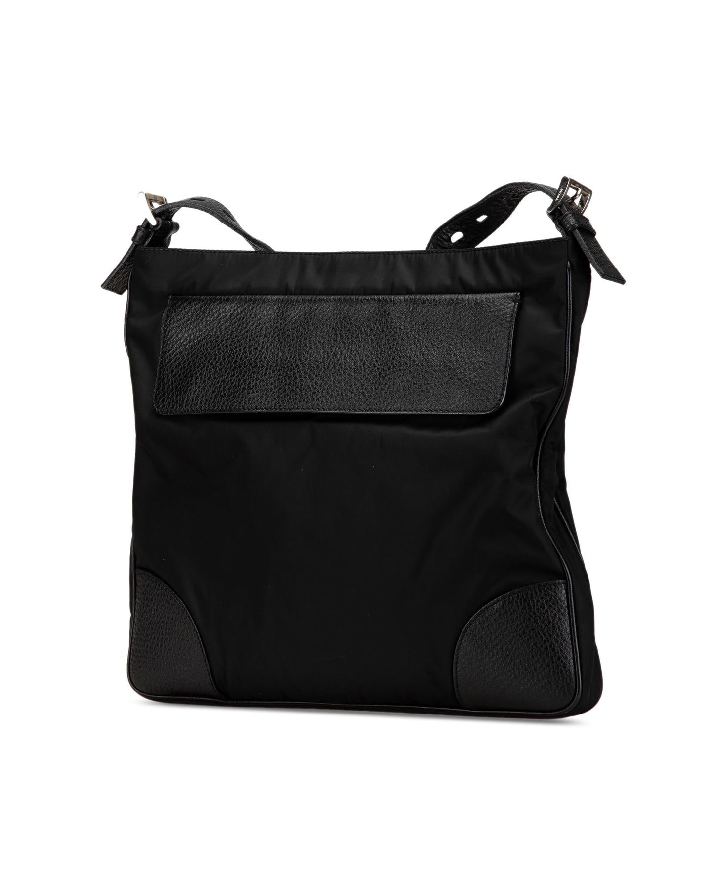 Nylon Crossbody Bag with Leather Trim and Top Zip Closure