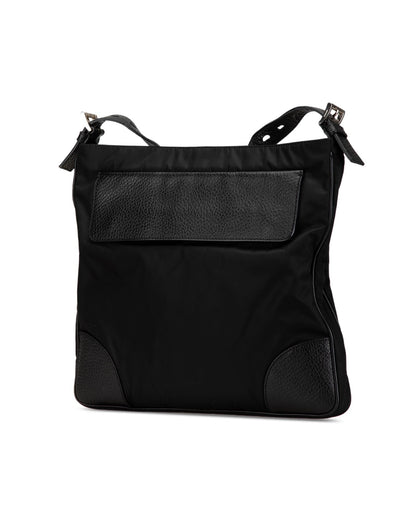 Nylon Crossbody Bag with Leather Trim and Top Zip Closure