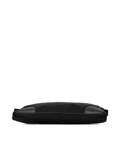 Nylon Crossbody Bag with Leather Trim and Top Zip Closure
