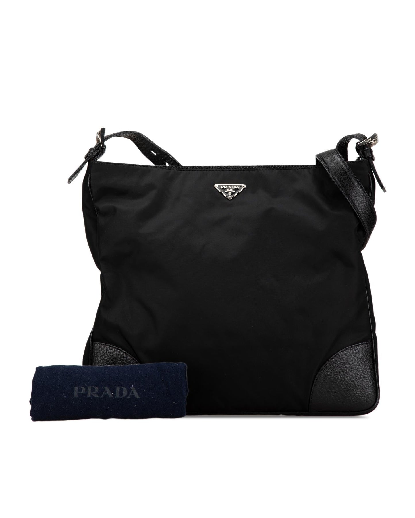 Nylon Crossbody Bag with Leather Trim and Top Zip Closure