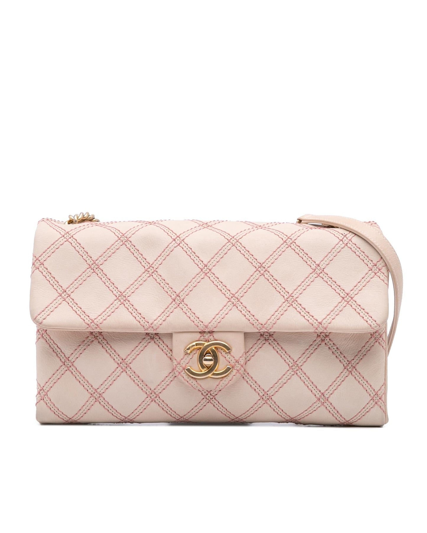 Jumbo Quilted Triple Stitched Flap Crossbody Bag with Gold-Tone Chain Strap