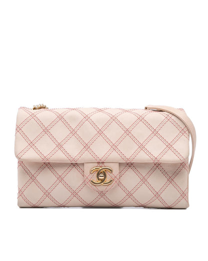 Jumbo Quilted Triple Stitched Flap Crossbody Bag with Gold-Tone Chain Strap