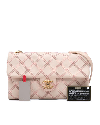 Jumbo Quilted Triple Stitched Flap Crossbody Bag with Gold-Tone Chain Strap