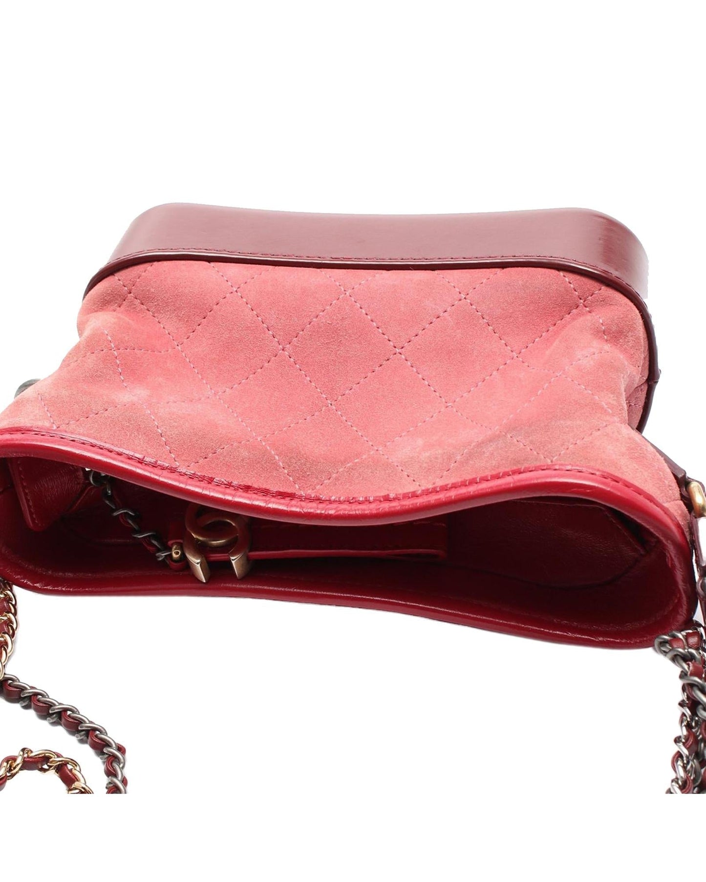 Small Suede Quilted Crossbody Bag with Chain-Link Straps