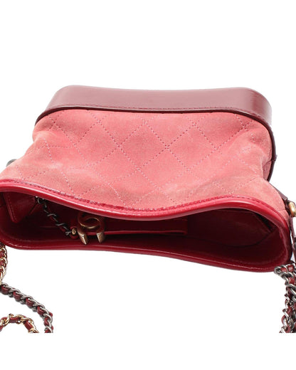 Small Suede Quilted Crossbody Bag with Chain-Link Straps