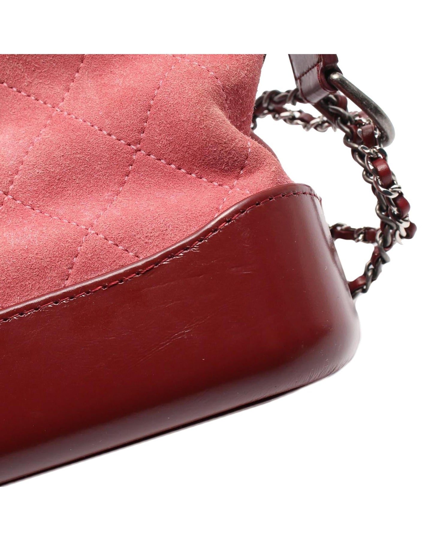 Small Suede Quilted Crossbody Bag with Chain-Link Straps