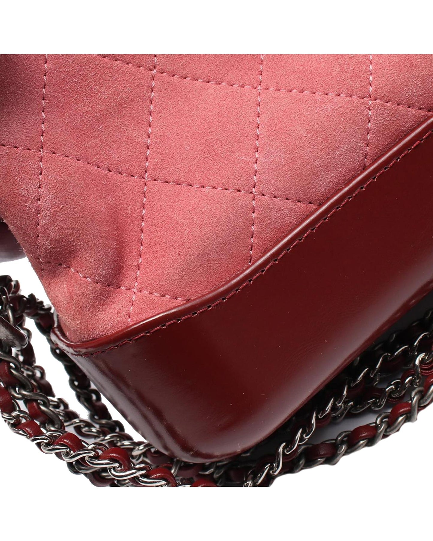 Small Suede Quilted Crossbody Bag with Chain-Link Straps