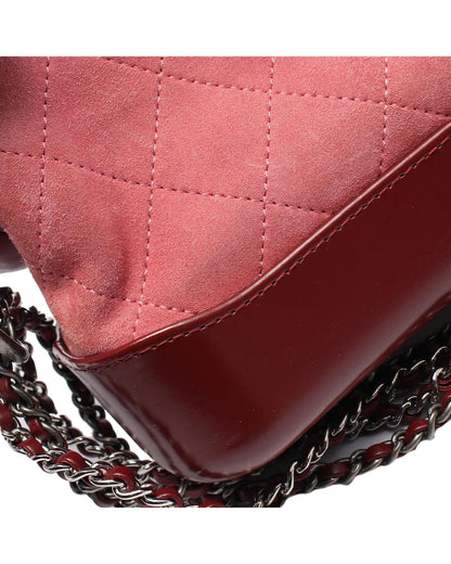 Small Suede Quilted Crossbody Bag with Chain-Link Straps