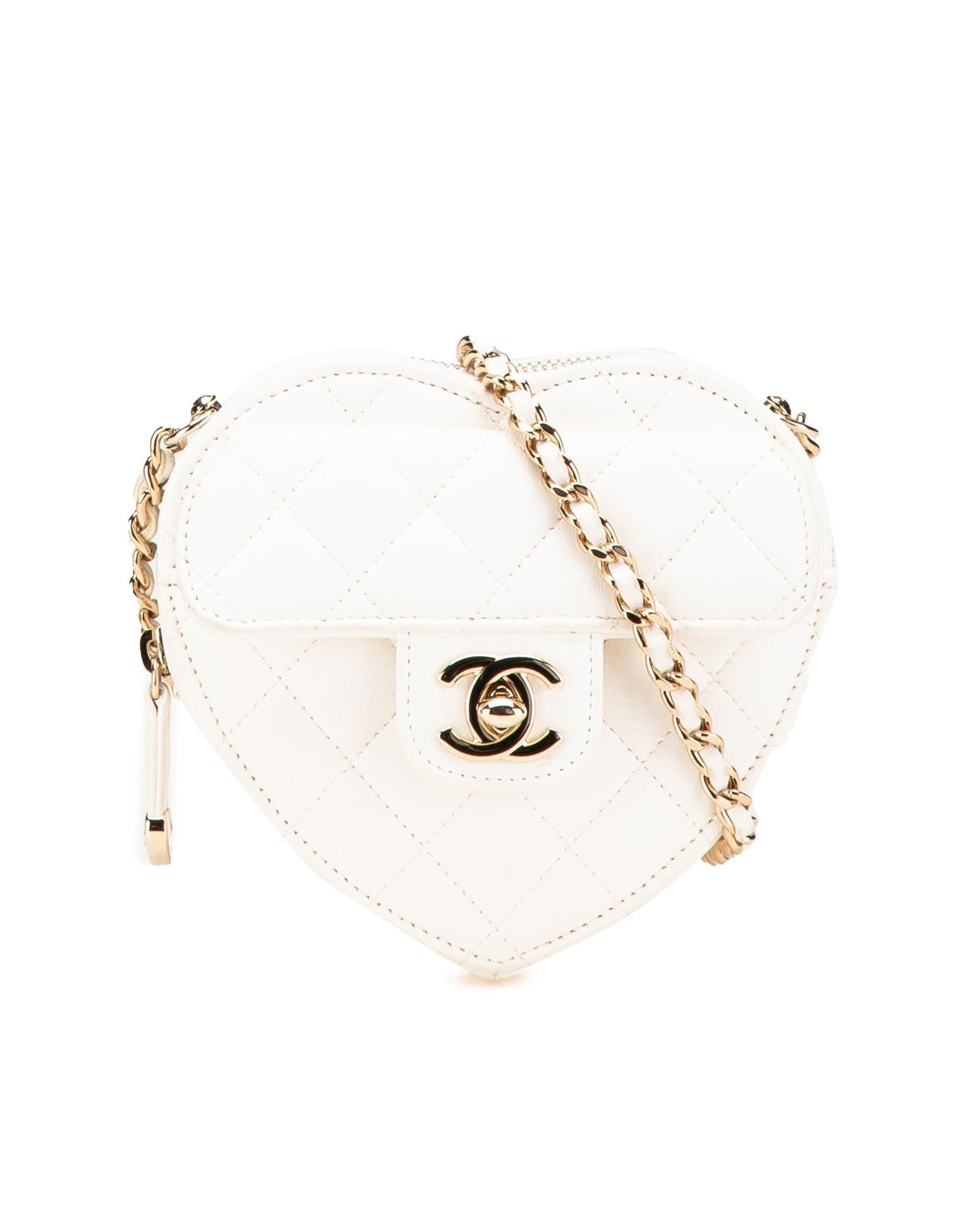 Mini Lambskin Heart Crossbody Bag with Quilted Leather and Chain Strap