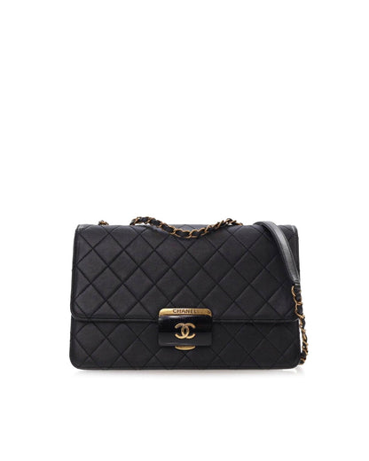 Quilted Sheepskin Leather Crossbody Bag with Chain Strap