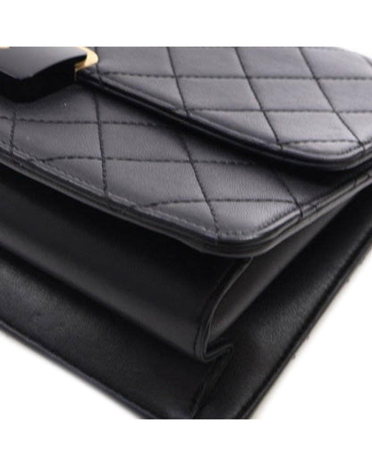 Quilted Sheepskin Leather Crossbody Bag with Chain Strap