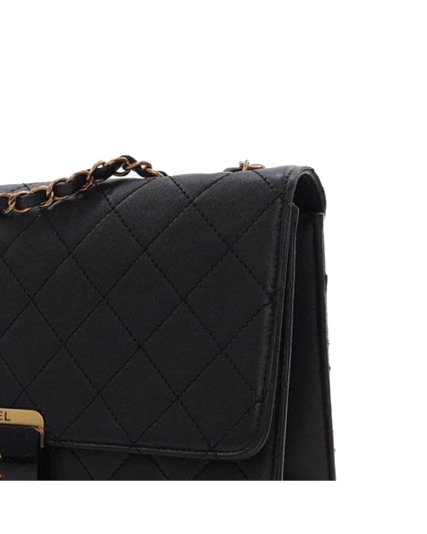 Quilted Sheepskin Leather Crossbody Bag with Chain Strap