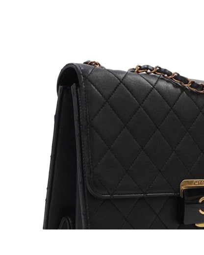 Quilted Sheepskin Leather Crossbody Bag with Chain Strap