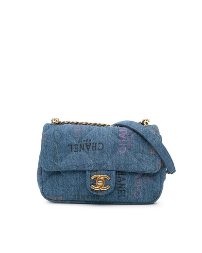 Mini Rectangular Quilted Denim Crossbody Bag with Chain Strap