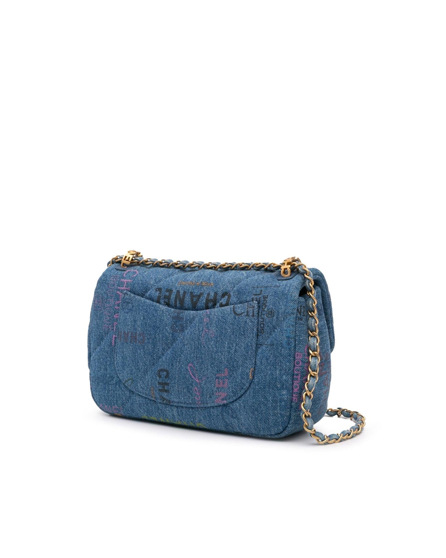 Mini Rectangular Quilted Denim Crossbody Bag with Chain Strap