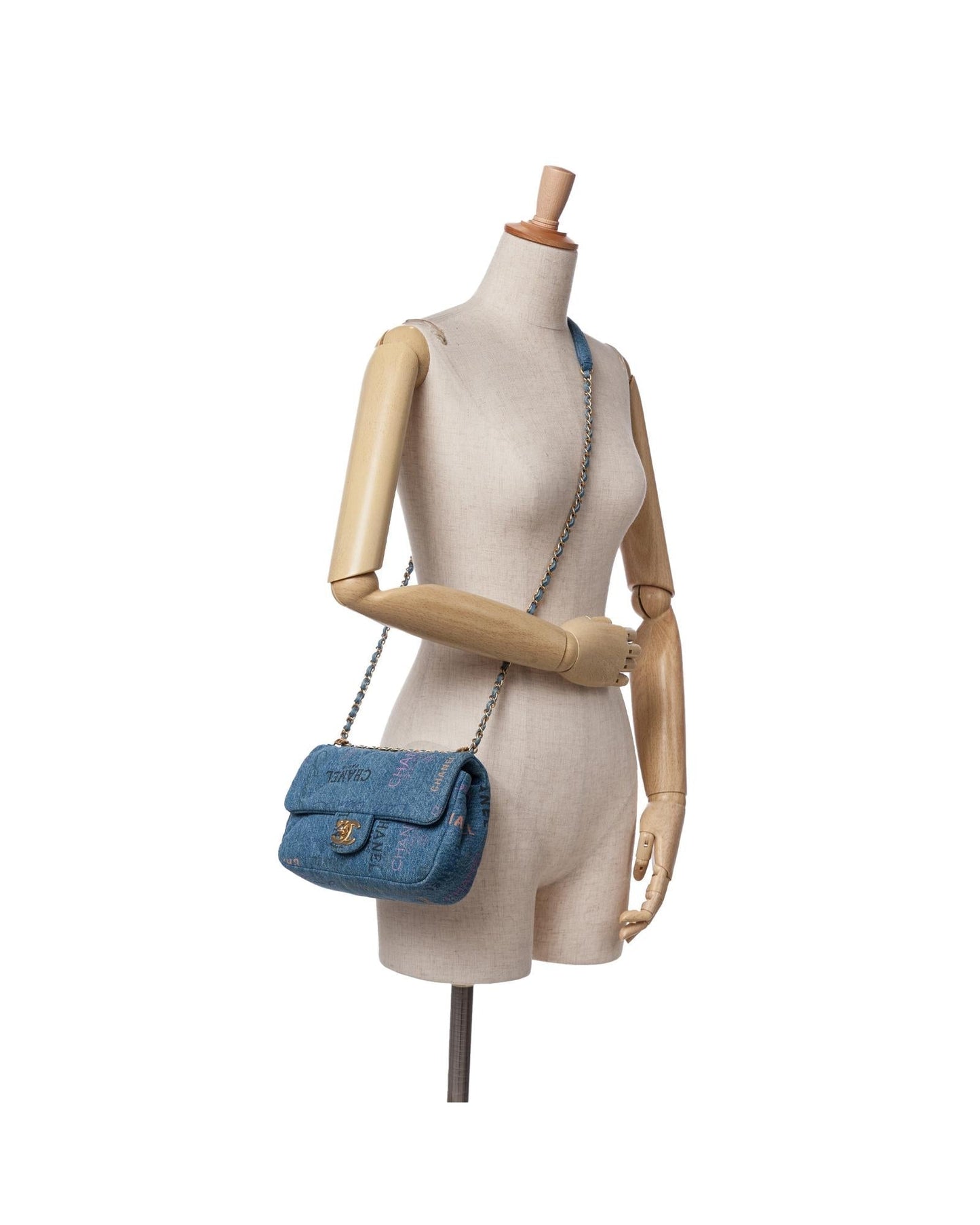 Mini Rectangular Quilted Denim Crossbody Bag with Chain Strap