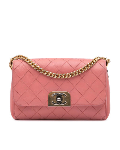 Quilted Calfskin Flap Crossbody Bag with Chain Strap and Twist Lock Closure