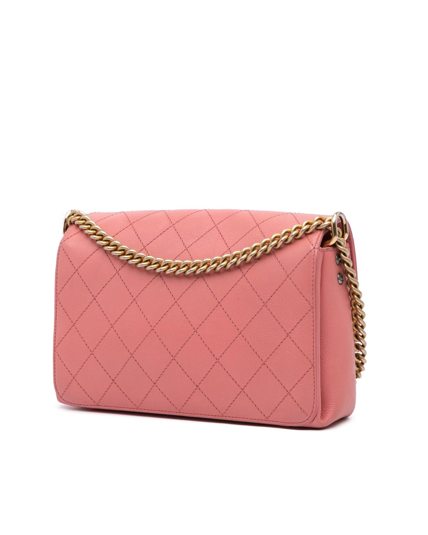 Quilted Calfskin Flap Crossbody Bag with Chain Strap and Twist Lock Closure