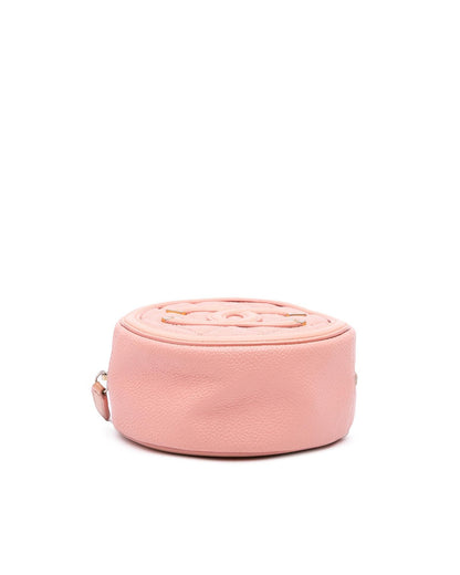 Quilted Leather Filigree Round Crossbody Bag with Chain Strap