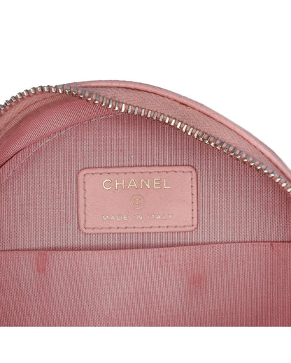 Quilted Leather Filigree Round Crossbody Bag with Chain Strap