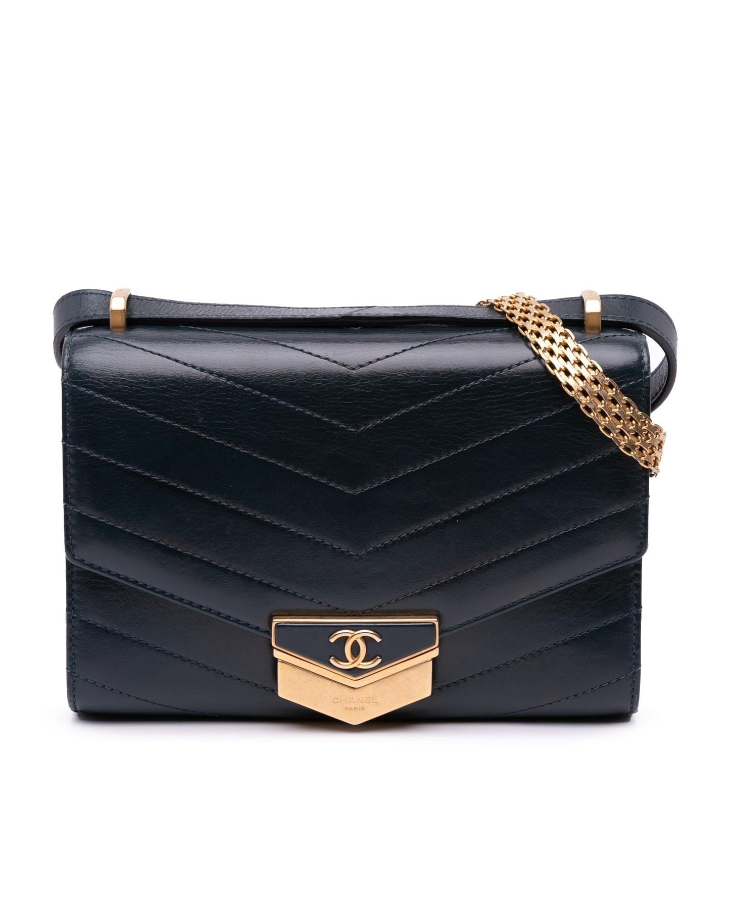 Quilted Chevron Calfskin Crossbody Bag with Gold-Tone Hardware and Push Lock Closure