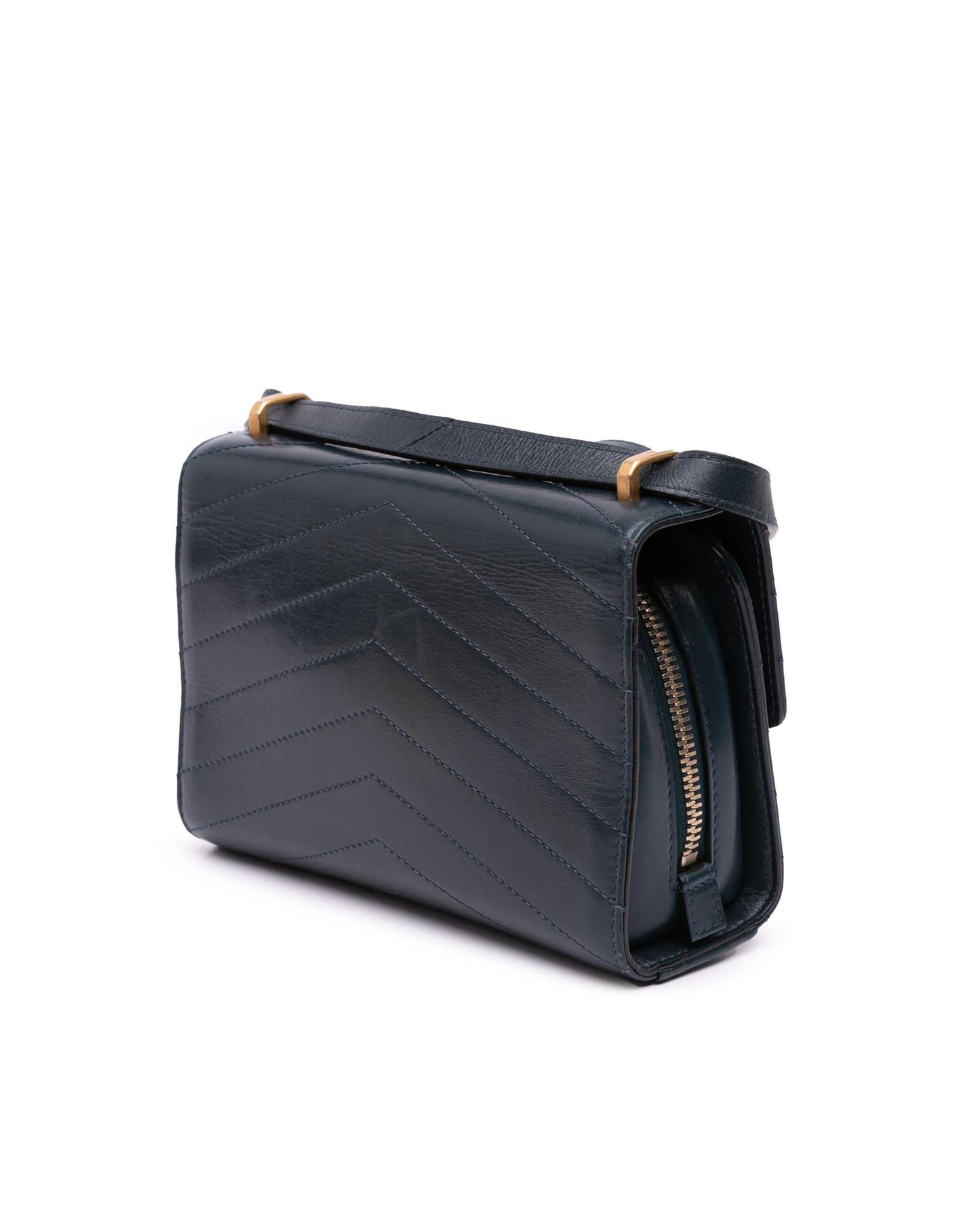 Quilted Chevron Calfskin Crossbody Bag with Gold-Tone Hardware and Push Lock Closure