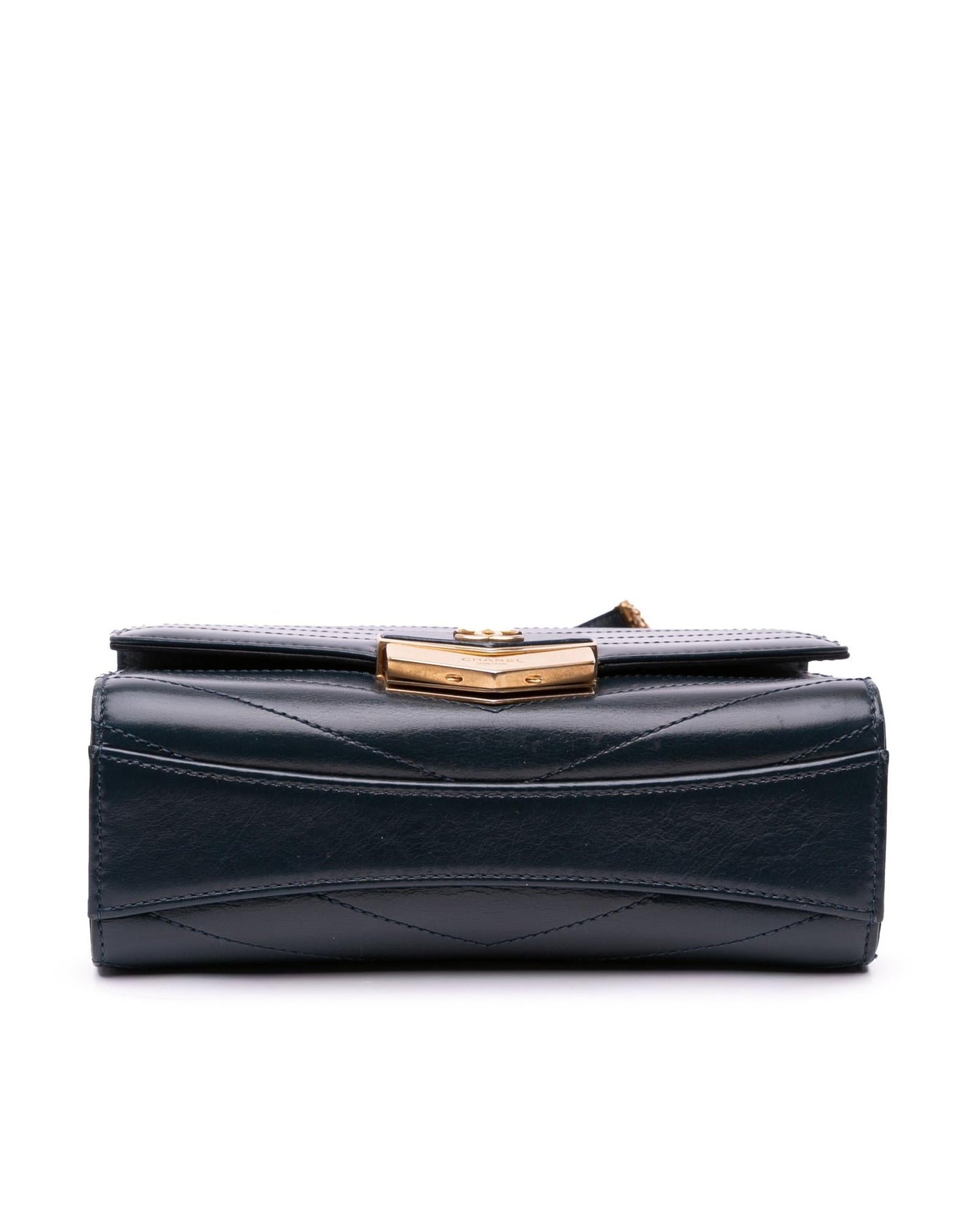 Quilted Chevron Calfskin Crossbody Bag with Gold-Tone Hardware and Push Lock Closure