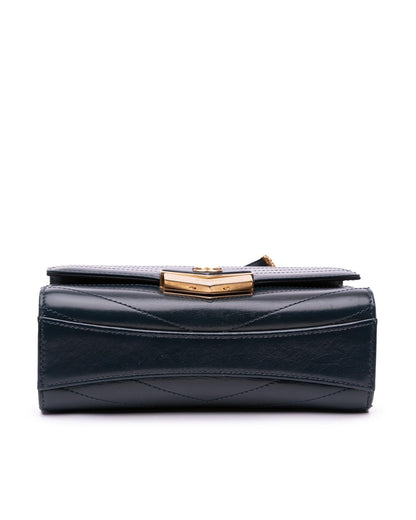 Quilted Chevron Calfskin Crossbody Bag with Gold-Tone Hardware and Push Lock Closure