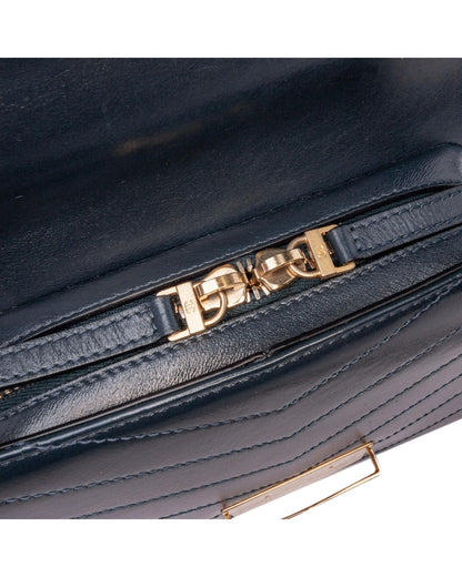Quilted Chevron Calfskin Crossbody Bag with Gold-Tone Hardware and Push Lock Closure