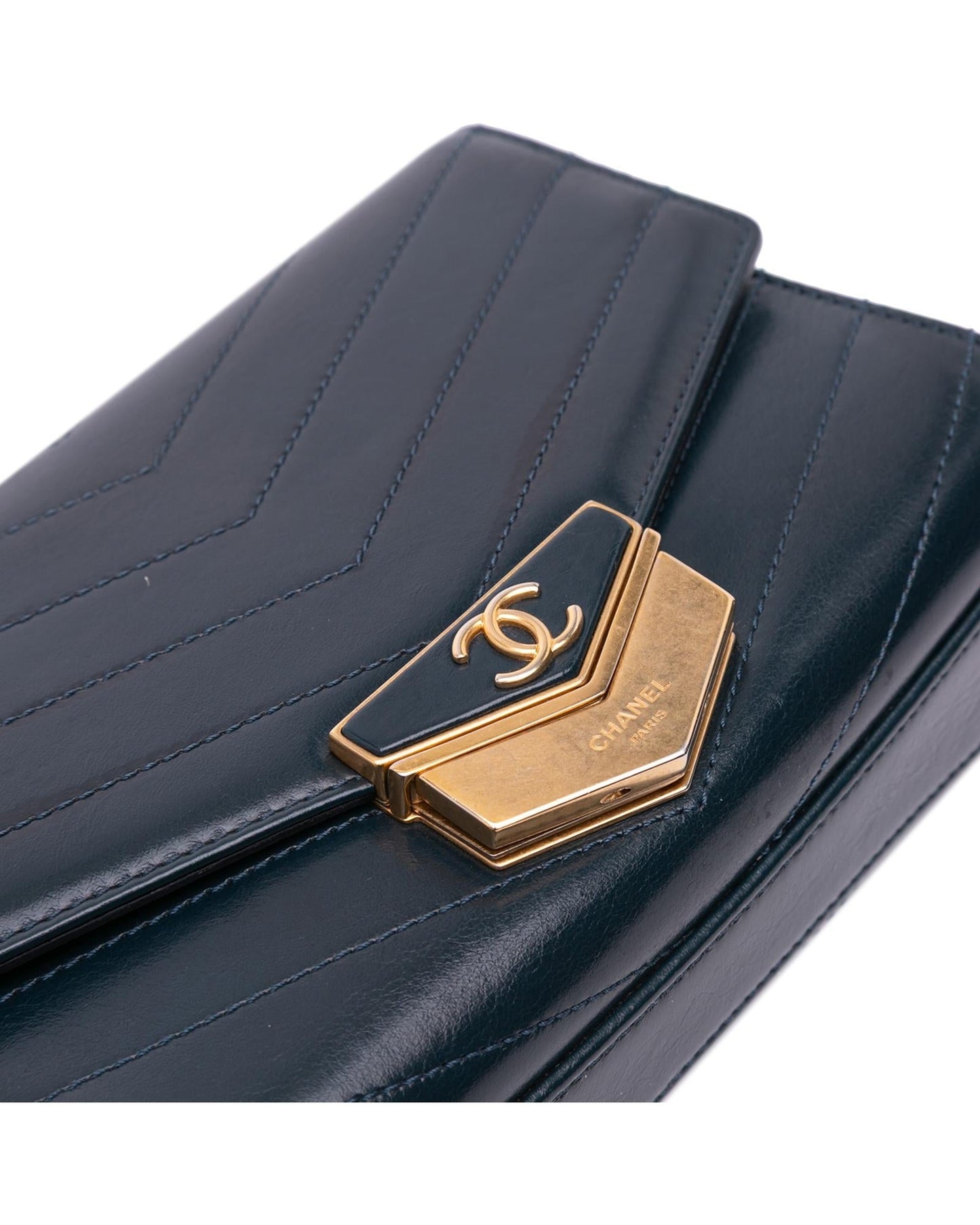 Quilted Chevron Calfskin Crossbody Bag with Gold-Tone Hardware and Push Lock Closure
