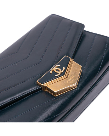 Quilted Chevron Calfskin Crossbody Bag with Gold-Tone Hardware and Push Lock Closure