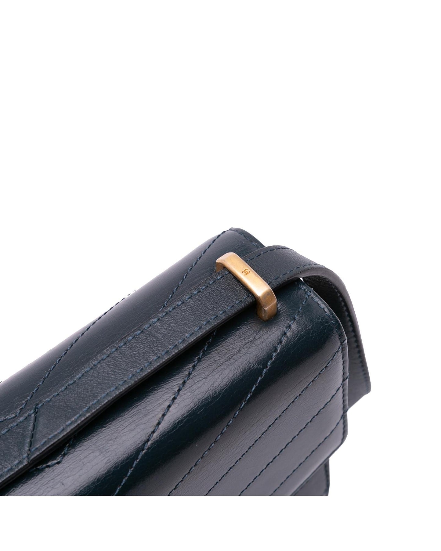 Quilted Chevron Calfskin Crossbody Bag with Gold-Tone Hardware and Push Lock Closure