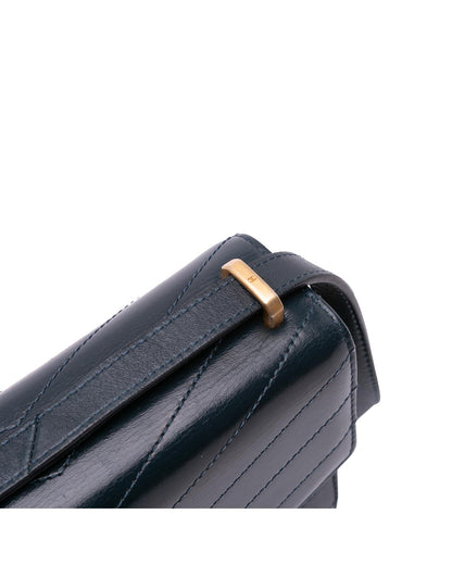 Quilted Chevron Calfskin Crossbody Bag with Gold-Tone Hardware and Push Lock Closure