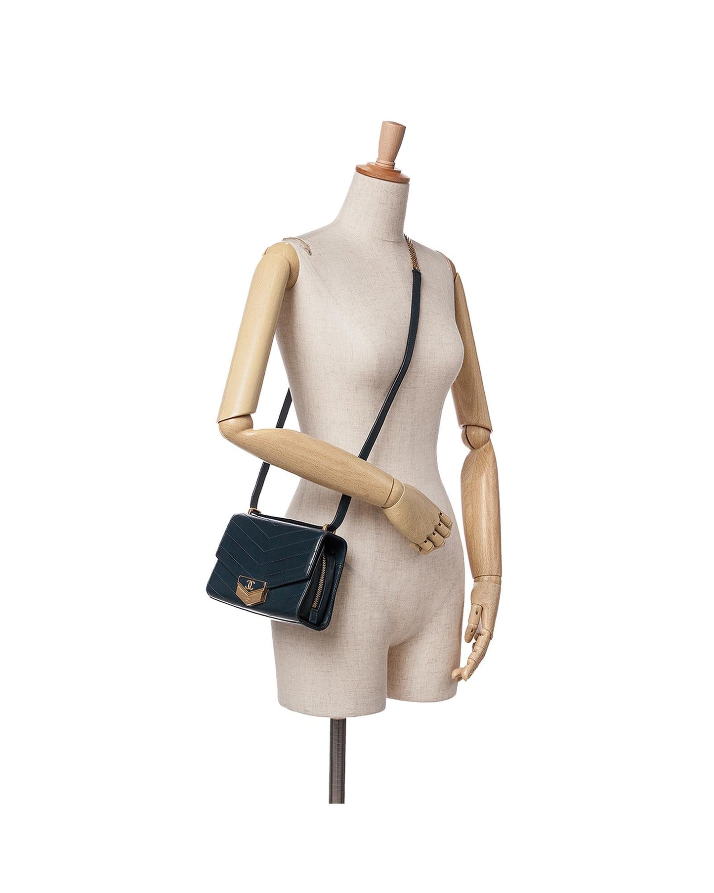 Quilted Chevron Calfskin Crossbody Bag with Gold-Tone Hardware and Push Lock Closure