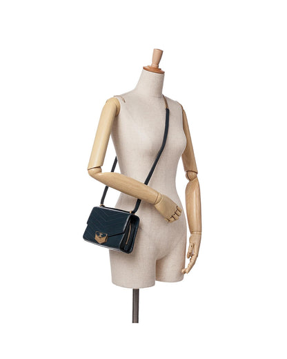 Quilted Chevron Calfskin Crossbody Bag with Gold-Tone Hardware and Push Lock Closure