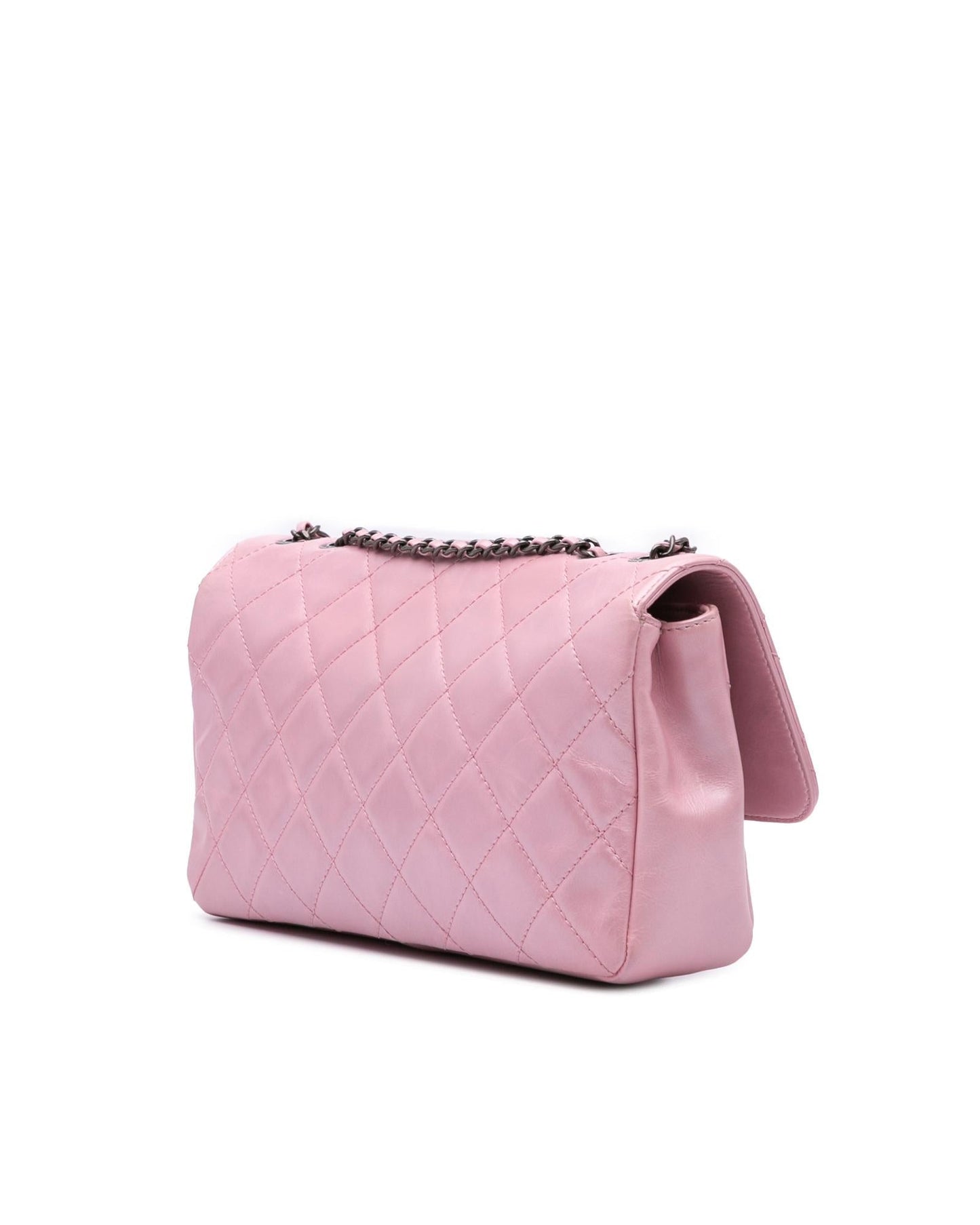 Metallic Calfskin Quilted Crossbody Bag with Chain Strap and Metal Lock Closure