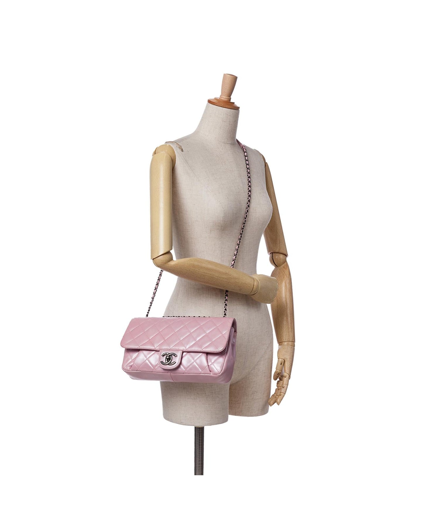 Metallic Calfskin Quilted Crossbody Bag with Chain Strap and Metal Lock Closure