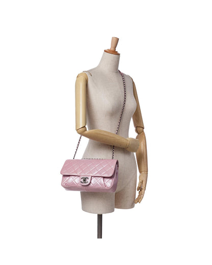 Metallic Calfskin Quilted Crossbody Bag with Chain Strap and Metal Lock Closure