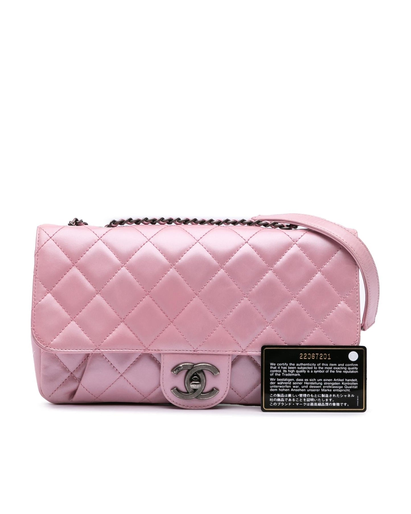 Metallic Calfskin Quilted Crossbody Bag with Chain Strap and Metal Lock Closure