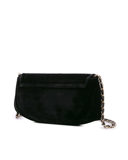 Velvet Half Moon Crossbody Wallet with Chain Strap