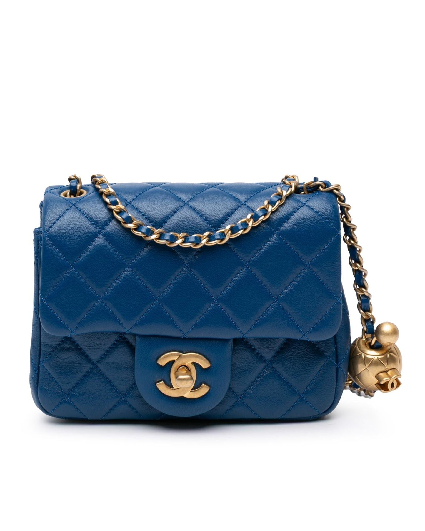 Mini Square Classic Lambskin Pearl Crush Flap Crossbody Bag